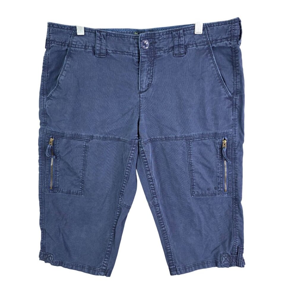 Womens American Eagle Blue Cargo Shorts Mid Rise Bermuda Cotton Blend Size 10